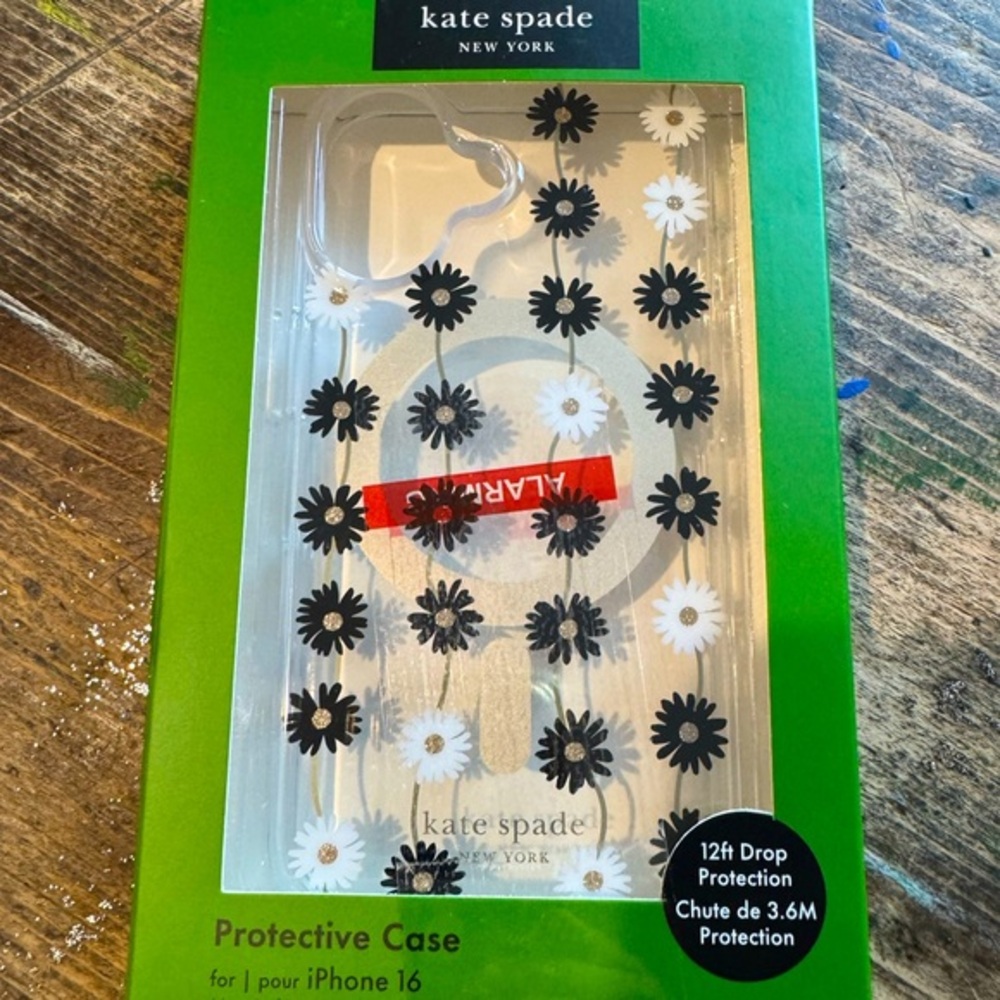 kate spade clear w/ Black&White Floral w/ tiny “gems” iPhone 16 Protective Case